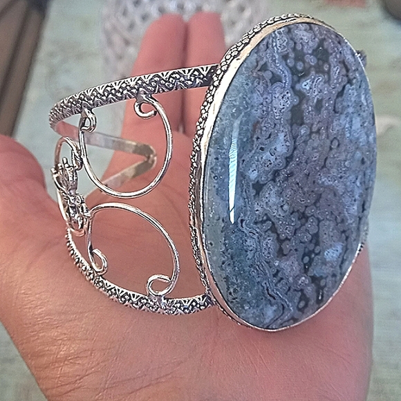 Dreamgems Jewelry - 925 Genuine Ocean Jasper Gemstone Cuff Sterling Silver